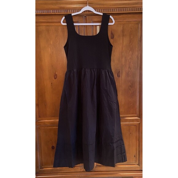 J. Crew Black Drop Waist Mixy Midi Dress A-Line Cotton Size L Romantic Classic - Picture 8 of 12